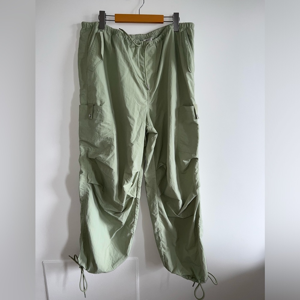H&M Green Parachute/Cargo Pants with Adjustable Ankle Cords